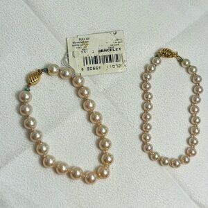 Marvella Faux Pearl Bracelets Gold Tone Hardware & Clasps 7" Qty 2 Vintage